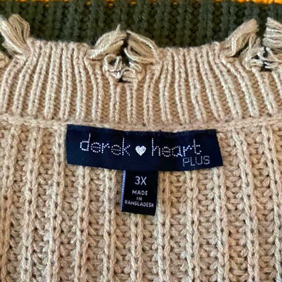 Derek Heart Scarecrow Knit Sweater Women's 3X V-neck Neutrals Color Block - Picture 7 of 11